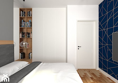 mieszkanie grodzisk mazowiecki 80 m2 - Mała biała czarna niebieska sypialnia, styl nowoczesny - zdjęcie od noobo studio