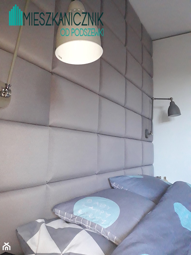 DIY: 8 metrowy zagłówek Marty i Przemka - Mała szara sypialnia - zdjęcie od mieszkanicznik od podszewki - Homebook