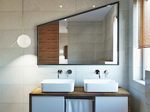 Dom w Komornikach - Średnia z lustrem z dwoma umywalkami z punktowym oświetleniem łazienka z oknem, styl nowoczesny - zdjęcie od The Sign