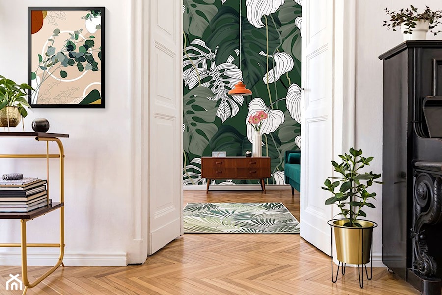 Kolekcja #InspiredSpace - Średni biały zielony salon, styl nowoczesny - zdjęcie od decormint