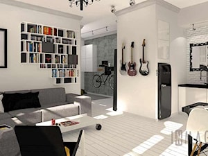 Pokój dzienny z jadalnią w bieli i szarościach - zdjęcie od Design-Store