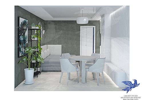kobiecy pokój dzienny - Mały czarny szary salon z jadalnią - zdjęcie od Lazuryt Studio Architektura Wnętrz
