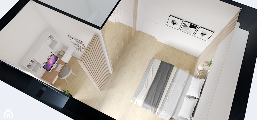 Segment w Ursusie - Średnia biała z biurkiem sypialnia, styl skandynawski - zdjęcie od Studio 36m2