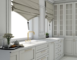 Kuchnia w domu jednorodzinnym - Średnia otwarta z salonem biała z zabudowaną lodówką z nablatowym zl ... - zdjęcie od Studio 36m2 - Homebook