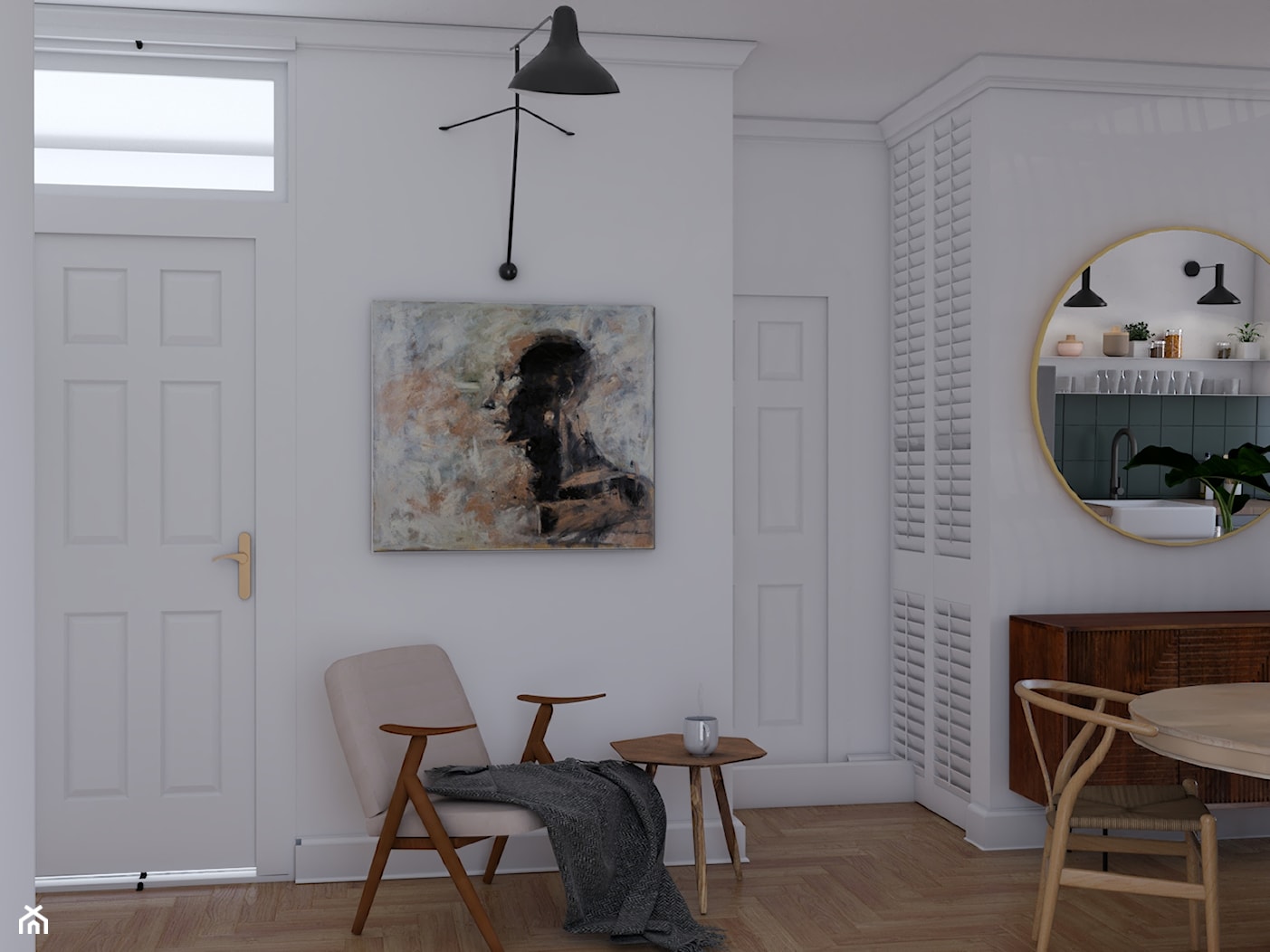 Mieszkanie w stylu kamienicy - Mała otwarta biała z nablatowym zlewozmywakiem kuchnia jednorzędowa, styl minimalistyczny - zdjęcie od Studio 36m2 - Homebook