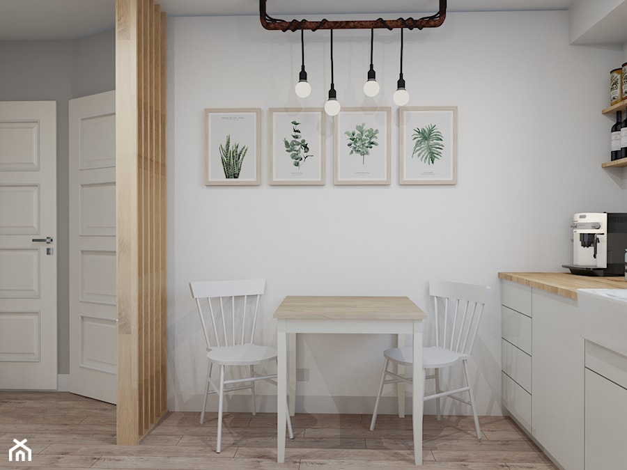 Mieszkanie na Warszawskim Żoliborzu - Średnia otwarta z salonem biała z zabudowaną lodówką z nablatowym zlewozmywakiem kuchnia jednorzędowa, styl industrialny - zdjęcie od Studio 36m2
