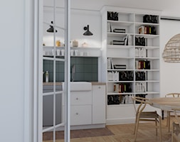 Mieszkanie w stylu kamienicy - Mała otwarta biała zielona z zabudowaną lodówką z nablatowym zlewozmy ... - zdjęcie od Studio 36m2 - Homebook