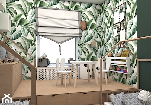 Projekt koncepcyjny pokoju dziecięcego w kilku wersjach - Średni biały czarny zielony pokój dziecka dla dziecka dla chłopca dla dziewczynki dla rodzeństwa, styl skandynawski - zdjęcie od Studio 36m2