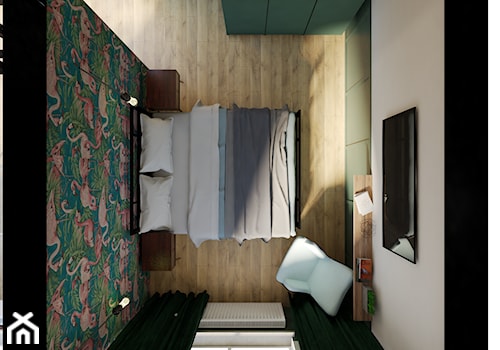 Nietypowe mieszkanie dla Pary - Średnia biała zielona sypialnia, styl industrialny - zdjęcie od Studio 36m2