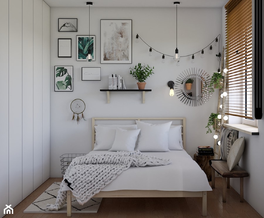 Metamorfoza sypialni - Mała biała sypialnia, styl nowoczesny - zdjęcie od Studio 36m2