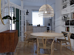 Mieszkanie w stylu kamienicy - Średnia zamknięta biała z zabudowaną lodówką z lodówką wolnostojącą kuchnia w kształcie litery u z oknem, styl minimalistyczny - zdjęcie od Studio 36m2