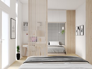 Segment w Ursusie - Średnia biała szara z biurkiem sypialnia, styl skandynawski - zdjęcie od Studio 36m2