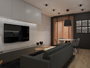 Port Praski - Średni czarny szary salon z kuchnią z jadalnią, styl industrialny - zdjęcie od Studio 36m2