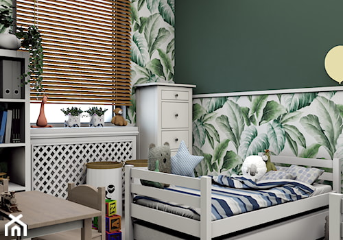 Projekt koncepcyjny pokoju dziecięcego w kilku wersjach - Średni biały zielony pokój dziecka dla dziecka dla chłopca dla dziewczynki dla rodzeństwa, styl skandynawski - zdjęcie od Studio 36m2