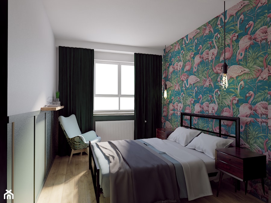 Nietypowe mieszkanie dla Pary - Mała biała szara sypialnia, styl industrialny - zdjęcie od Studio 36m2