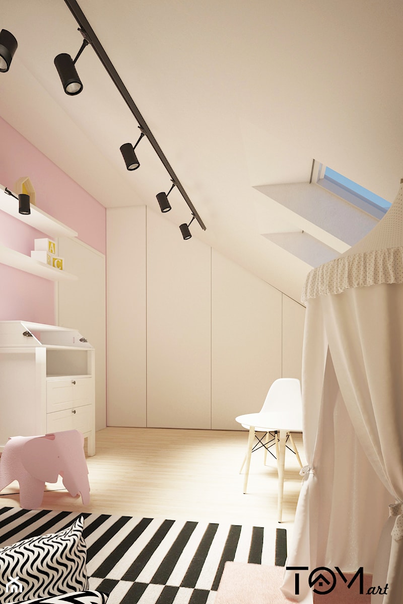 STUDZIANKI - pokoje dziecięce i sypialnia na poddaszu - Mały biały różowy pokój dziecka dla dziecka dla nastolatka dla dziewczynki - zdjęcie od Martyna Ignatowicz