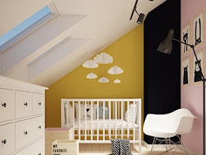 STUDZIANKI - pokoje dziecięce i sypialnia na poddaszu - Średni różowy żółty pokój dziecka dla niemowlaka dla chłopca dla dziewczynki, styl skandynawski - zdjęcie od Martyna Ignatowicz