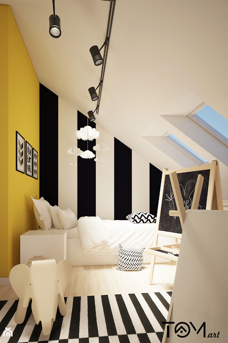 STUDZIANKI - pokoje dziecięce i sypialnia na poddaszu - Mały biały czarny żółty pokój dziecka dla dziecka dla chłopca dla dziewczynki - zdjęcie od Martyna Ignatowicz
