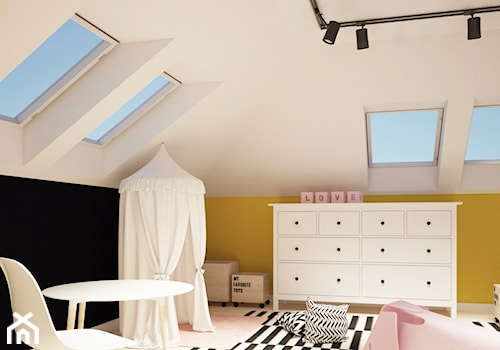 STUDZIANKI - pokoje dziecięce i sypialnia na poddaszu - Duży biały czarny żółty pokój dziecka dla dziecka dla dziewczynki - zdjęcie od Martyna Ignatowicz