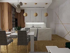 Kuchnia z salonem - Warszawa - Średnia otwarta z salonem biała z zabudowaną lodówką z podblatowym zlewozmywakiem kuchnia jednorzędowa, styl nowoczesny - zdjęcie od Drewmax Meble na wymiar