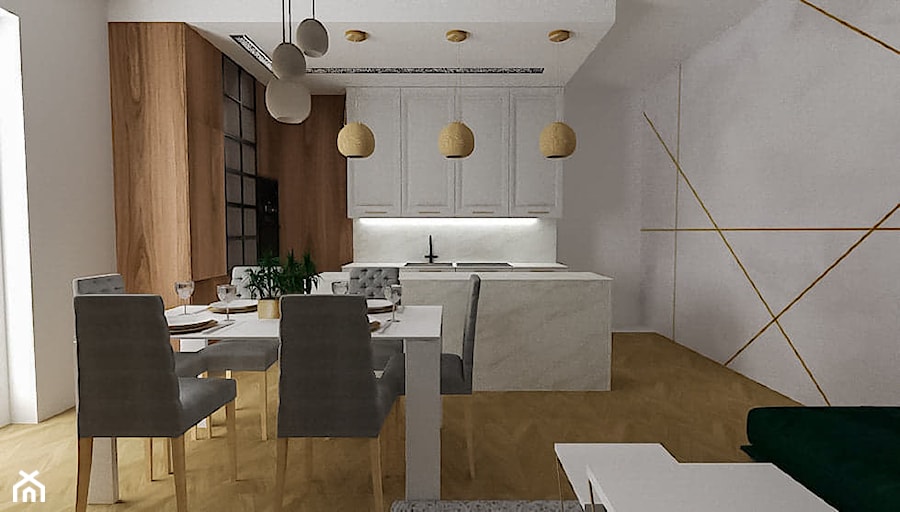 Kuchnia z salonem - Warszawa - Średnia otwarta z salonem biała z zabudowaną lodówką z podblatowym zlewozmywakiem kuchnia jednorzędowa, styl nowoczesny - zdjęcie od Drewmax Meble na wymiar
