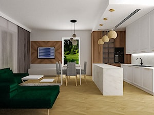 Kuchnia z salonem - Warszawa - Duży biały szary salon z kuchnią z jadalnią, styl nowoczesny - zdjęcie od Drewmax Meble na wymiar