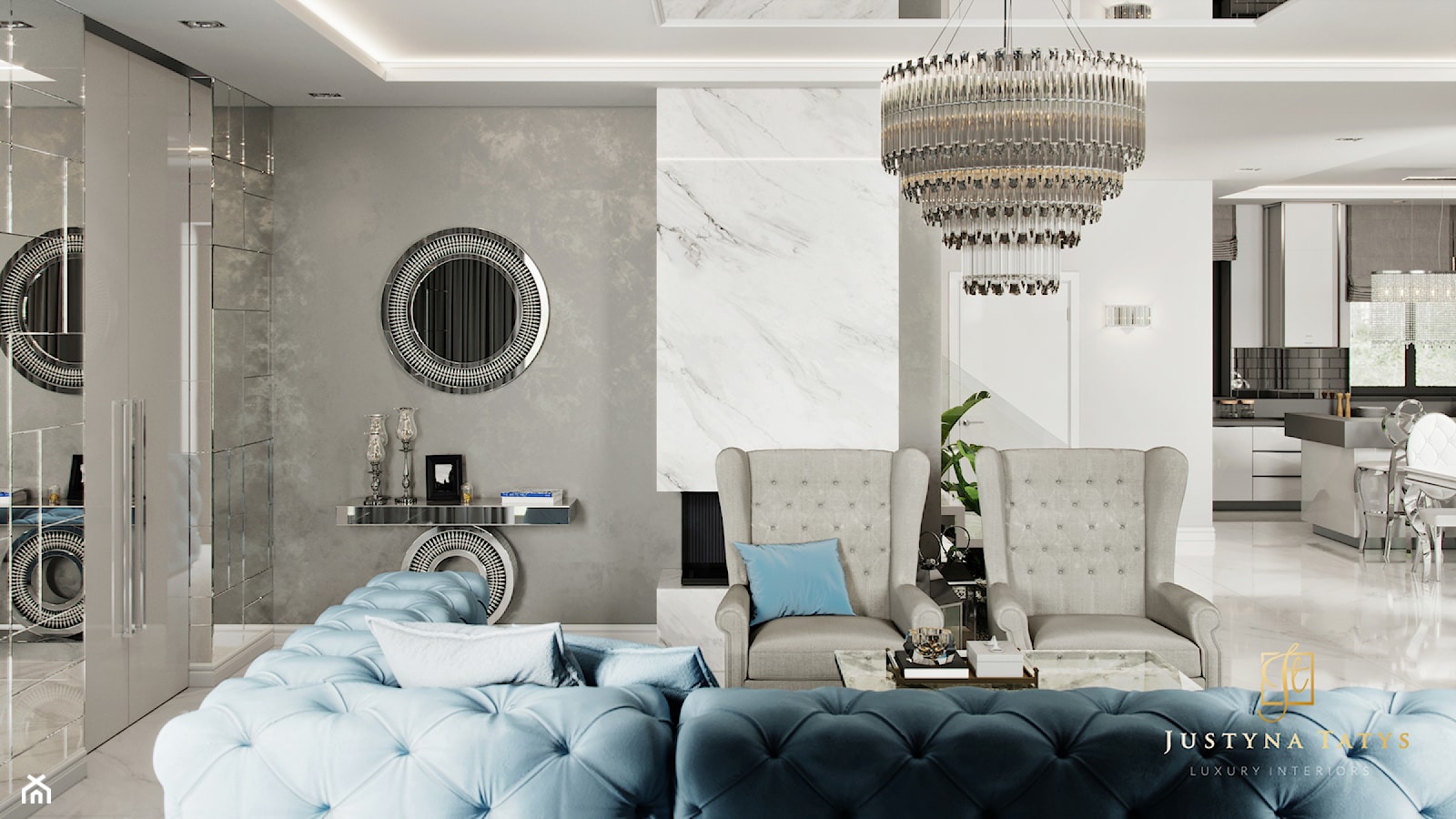 Rezydencja pod Warszawą - salon w stylu New York Glamour. - zdjęcie od JUSTYNA TATYS LUXURY INTERIORS - Homebook