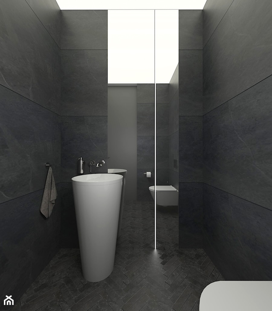 Dom M.13 - Mała na poddaszu bez okna z lustrem łazienka, styl minimalistyczny - zdjęcie od Naszą specjalizacją są wnętrza