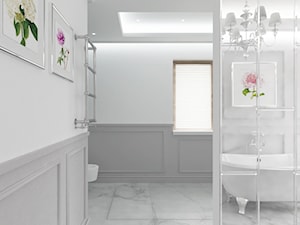 PROJEKT WNĘTRZ- ELEGANCKA ŁAZIENKA - Duża z lustrem z marmurową podłogą z punktowym oświetleniem łazienka z oknem, styl glamour - zdjęcie od minteriors Monika Koryczan Architektura Wnętrz