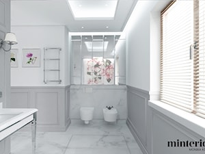 PROJEKT WNĘTRZ- ELEGANCKA ŁAZIENKA - Średnia z marmurową podłogą z punktowym oświetleniem łazienka z oknem, styl glamour - zdjęcie od minteriors Monika Koryczan Architektura Wnętrz