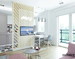 PROJEKT WNĘTRZA MIESZKANIA DLA STUDENTKI - Mała biała jadalnia w salonie w kuchni, styl nowoczesny - zdjęcie od minteriors Monika Koryczan Architektura Wnętrz - Homebook