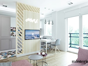 PROJEKT WNĘTRZA MIESZKANIA DLA STUDENTKI - Mała biała jadalnia w salonie w kuchni, styl nowoczesny - zdjęcie od minteriors Monika Koryczan Architektura Wnętrz