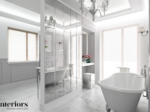 PROJEKT WNĘTRZ- ELEGANCKA ŁAZIENKA - Średnia z lustrem z marmurową podłogą łazienka z oknem, styl glamour - zdjęcie od minteriors Monika Koryczan Architektura Wnętrz