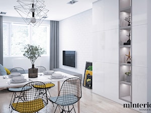 SŁONECZNE MIESZKANIE - Mały biały salon z jadalnią, styl skandynawski - zdjęcie od minteriors Monika Koryczan Architektura Wnętrz
