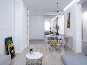 SŁONECZNE MIESZKANIE - Mały biały salon z jadalnią, styl nowoczesny - zdjęcie od minteriors Monika Koryczan Architektura Wnętrz