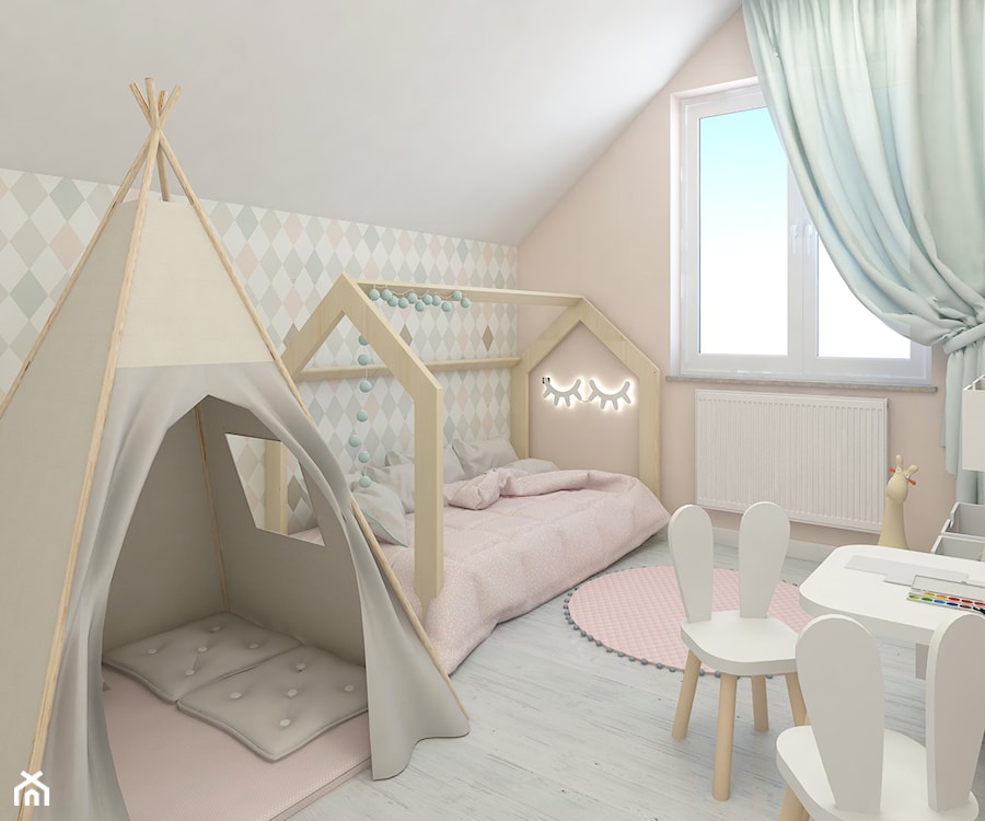 Pokój Blanki - Mały beżowy szary pokój dziecka dla dziecka dla chłopca dla dziewczynki, styl skandynawski - zdjęcie od Ing