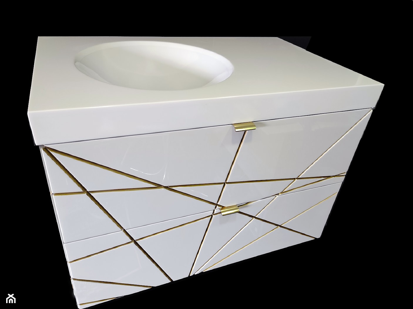 Szafka łazienkowa lakierowana, geometryczny wzór, umywalka kompozytowa - zdjęcie od blaty.eu - sklep internetowy - Homebook