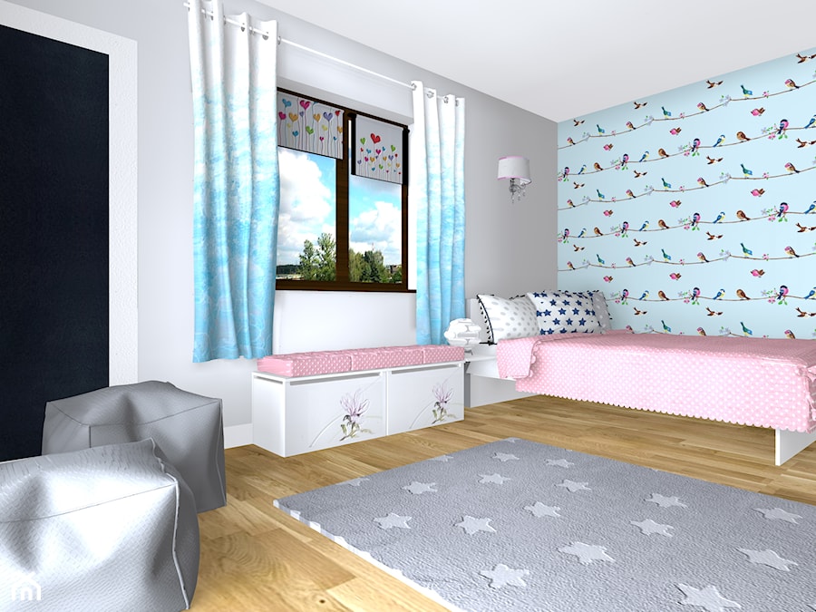 Projekt pokoju dziecka - Średni szary niebieski pokój dziecka dla dziecka dla nastolatka dla dziewczynki, styl glamour - zdjęcie od DorotaBykowska.pl