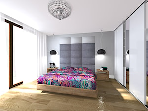Projekt sypialni - Średnia szara sypialnia, styl glamour - zdjęcie od DorotaBykowska.pl