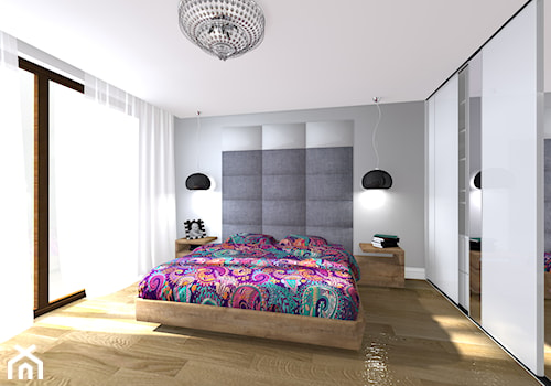Projekt sypialni - Średnia szara sypialnia, styl glamour - zdjęcie od DorotaBykowska.pl