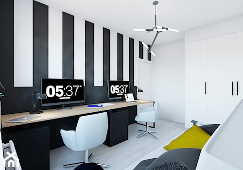 My Bemowo - Średnie w osobnym pomieszczeniu z sofą białe czarne biuro, styl industrialny - zdjęcie od Maszroom: Karolina Pogorzelska