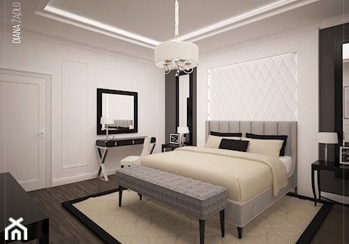 Średnia biała czarna sypialnia, styl glamour - zdjęcie od diana.zadlo