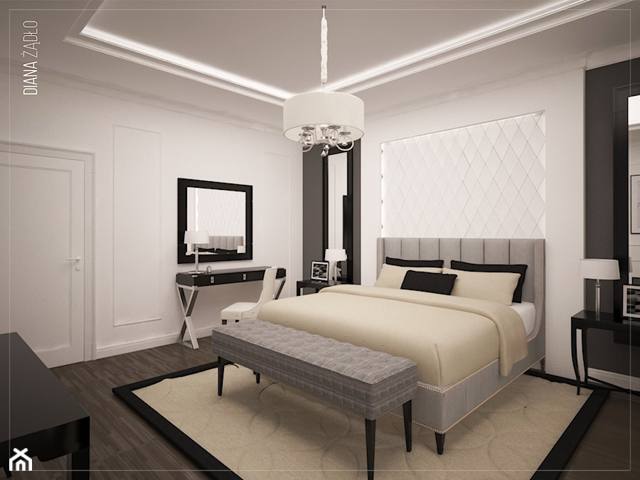 Średnia biała czarna sypialnia, styl glamour - zdjęcie od diana.zadlo