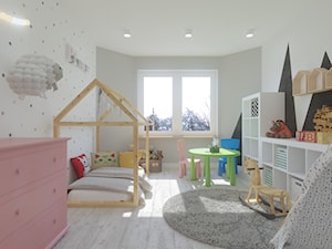 Dom jednorodzinny w Siedlcach - Średni biały szary pokój dziecka dla dziecka dla chłopca dla dziewczynki dla rodzeństwa, styl skandynawski - zdjęcie od SSF_Interiors