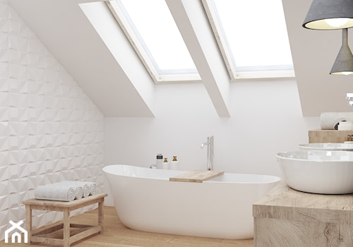 Łazienka biała z drewnem - zdjęcie od 3D Wizualizacje i Projektowanie
