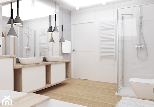 Łazienka biała z drewnem - zdjęcie od 3D Wizualizacje i Projektowanie