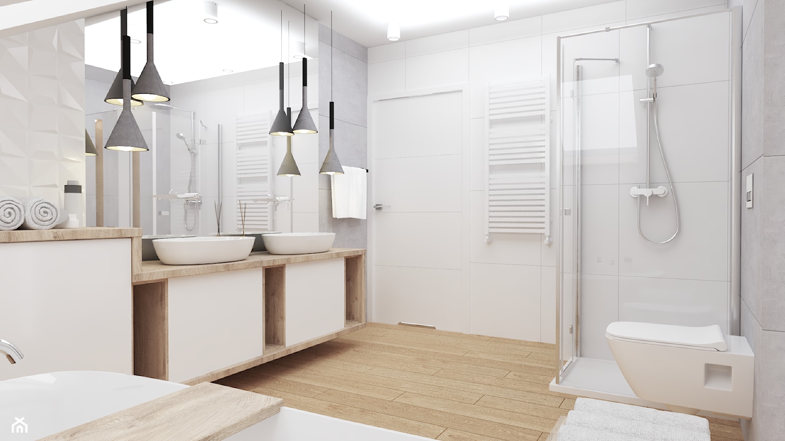 Łazienka biała z drewnem - zdjęcie od 3D Wizualizacje i Projektowanie - Homebook