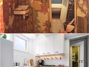 #5latHomebook - Średnia zamknięta z salonem biała z zabudowaną lodówką kuchnia w kształcie litery l z oknem - zdjęcie od POLKA design projektowanie wnętrz