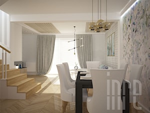 Projekt domu w zabudowie szeregowej - Średni biały szary salon z jadalnią, styl prowansalski - zdjęcie od INRE