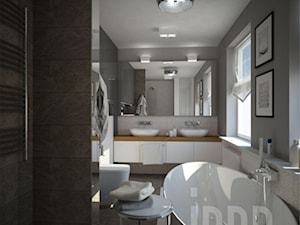 Projekt domu w zabudowie szeregowej - Średnia z lustrem z dwoma umywalkami z punktowym oświetleniem łazienka z oknem, styl nowoczesny - zdjęcie od INRE